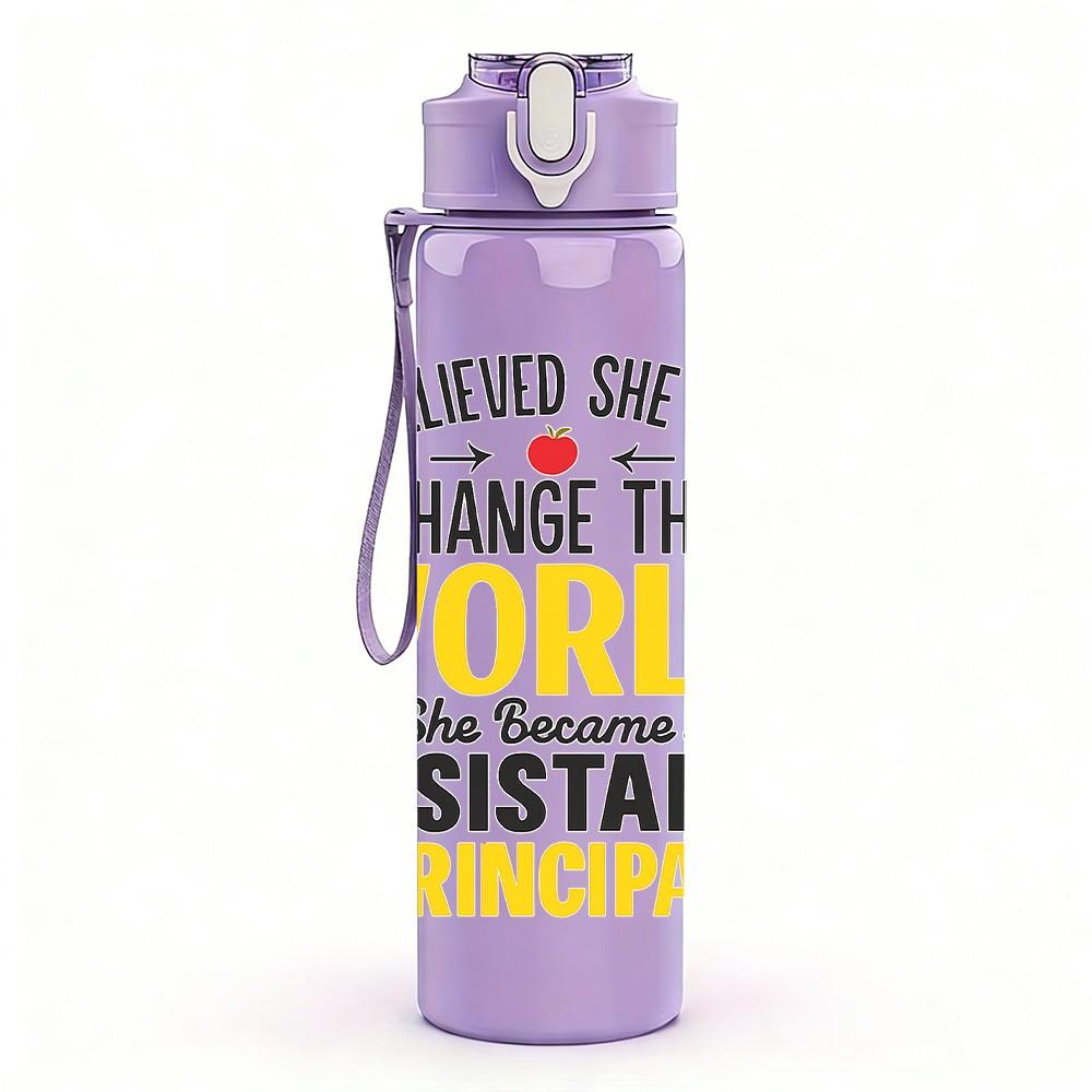 1PC Assistant Principal World Change Quote 750ml Color Plastic Sports Water Bottle Leakproof Flip Straw Lid Suitable for Sports Office Home Use