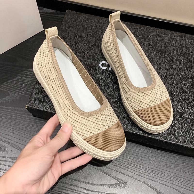 Fashion 2025 Summer New Fashion Casual Flat Shoes Breathable Shallow Knitted Slip-on Round Head Women's Casual Shoes