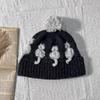 Cute three-dimensional cat jacquard wool hat female winter warm cold ear protection windproof color matching hairball knitted cold hat