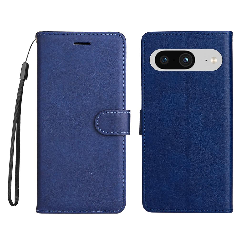 For Google Pixel 8 Leather Wallet Case with Strap Solid Color Phone Stand Cover