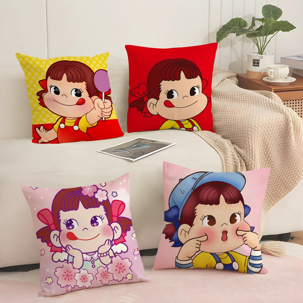 PPeko LollipopA Happy Girl Cushion Cover Short plush Doublesided Print Square Throw Pillow Covers Sofa Home Cushion Decor