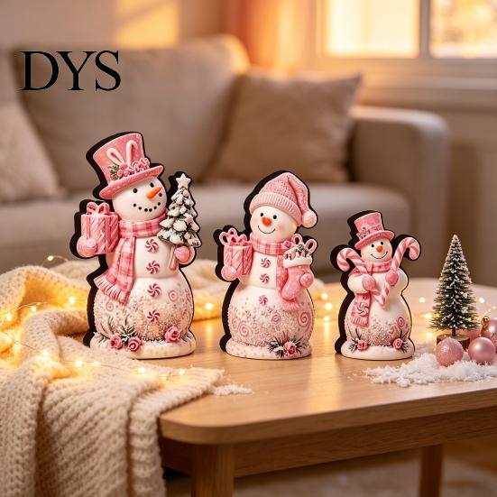 Christmas Wood Desktop Decor 3Pcs Wooden Tabletop Decor, Cute Snowman Gingerbread Man Figurines, Gift for Home Table Centerpiece, Rustic Ornaments