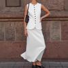 Fashionable White Top Long Skirt Two-piece Vest Set For Women