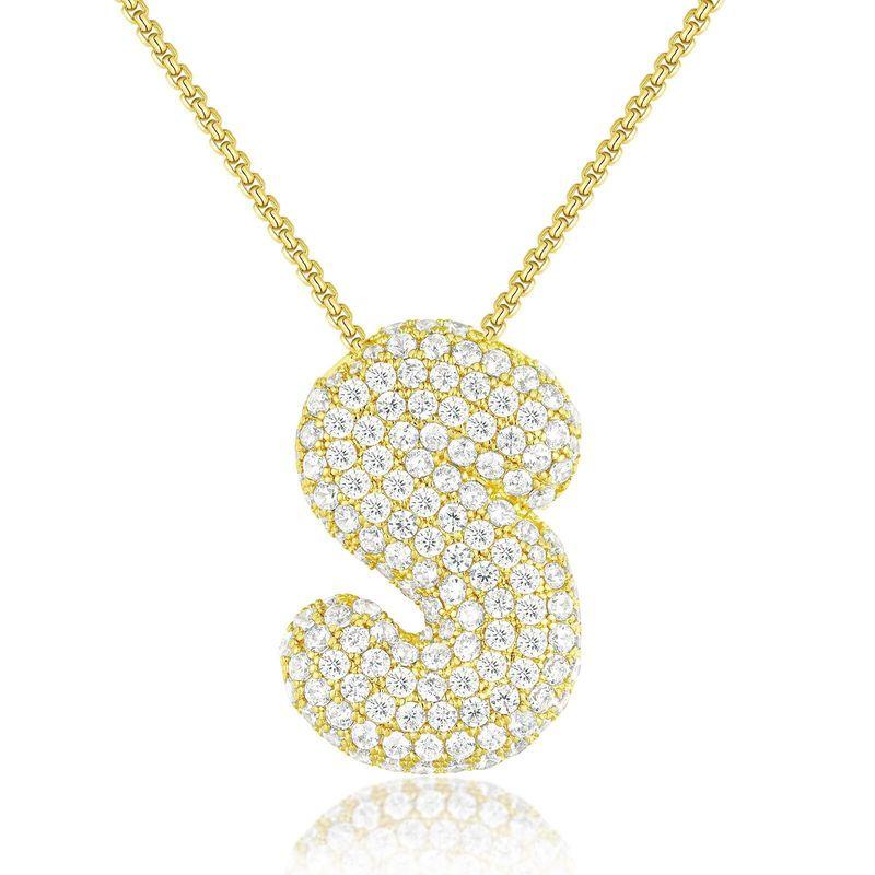 

Haili Same Style B Letter Necklace Fashion Bubble Letter Diamond Clavicle Chain 18K Gold Hip Hop Balloon Letter Pendant Golden Large Letters-