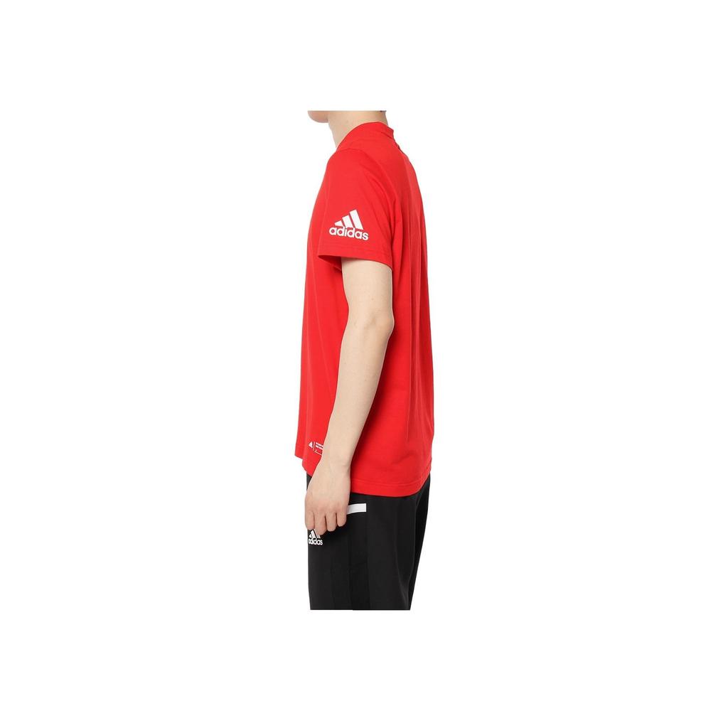 Adidas Solid Color Chinese Character Print Sports Knit Breathable Moisture-Wicking Crew Neck Short Sleeve T-Shirt Men Tops Red FK4411