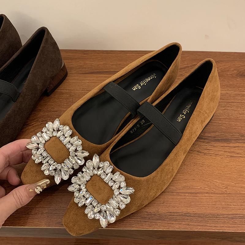 

Женские туфли Мэри Джейн с кристаллами, модные туфли на низком каблуке, весна-осень, элегантные туфли на низком каблуке 35 кофейный