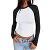 Women's Long Sleeve Shirts Slim Fit Stretchy Color Block Slightly Cropped Tops