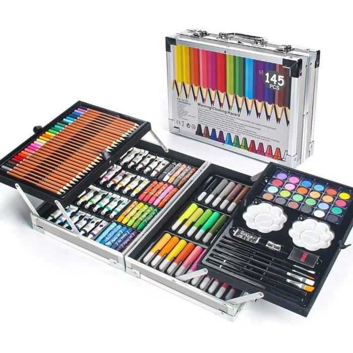 Zeichenset - MIAOKE - 145 Teile - Aluminiumkoffer - Ungiftig - Für Kinder und Erwachsene