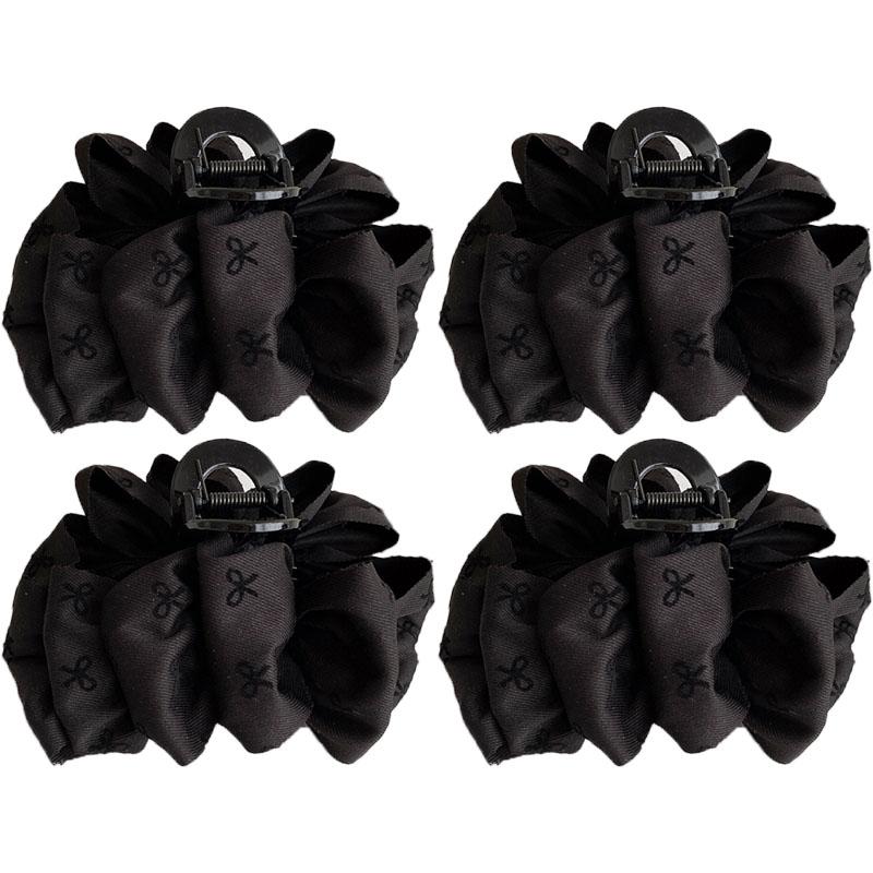 New Temperament Bow Hair Clip Women's Black Satin Shark Clip Fashion Hair Accessories