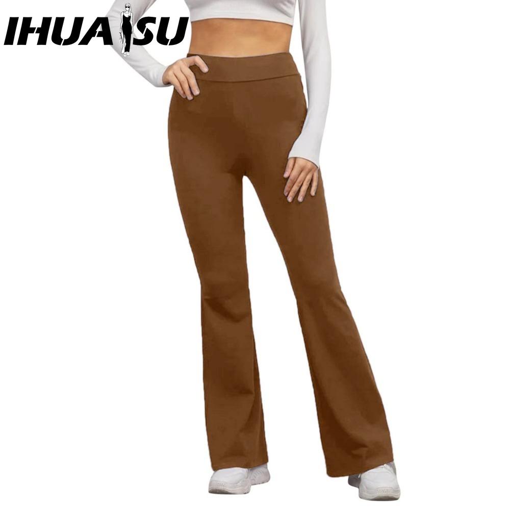 

IHUASU 14 цветов Женские брюки с эластичной талией и высокой посадкой Дамские однотонные спортивные расклешенные брюки Уличная одежда XXL хаки
