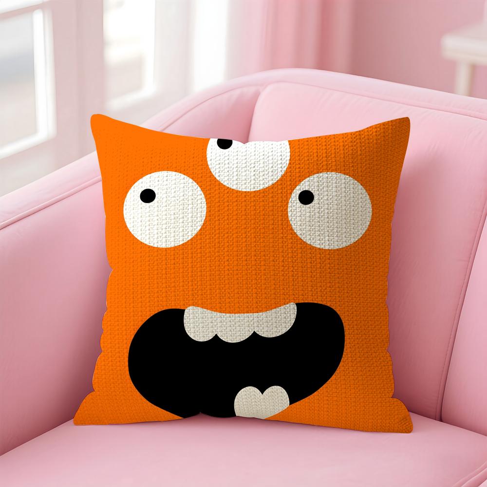 Cartoon Monster'S Eyes Cushion Cover Natural Linen Pillow Case Double-Sided Print Decorative Sofa Pillowcase Home Decor Gift