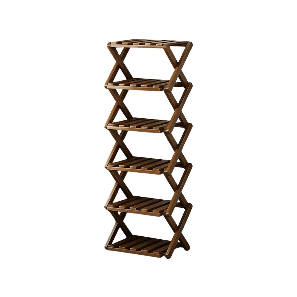 Shoe Rack Organizer,  Natural Or Tea Color, No-Tool Assembly, Foldable Storage Shelf