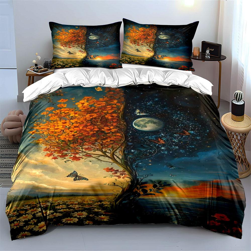 Tree, Moon, Butterfly, Flowers. Bedding Sets Duvet Cover Sets Duvet Covers Pillowcases(1 * Duvet Cover 2 * Pillowcases Without Duvet Insert)