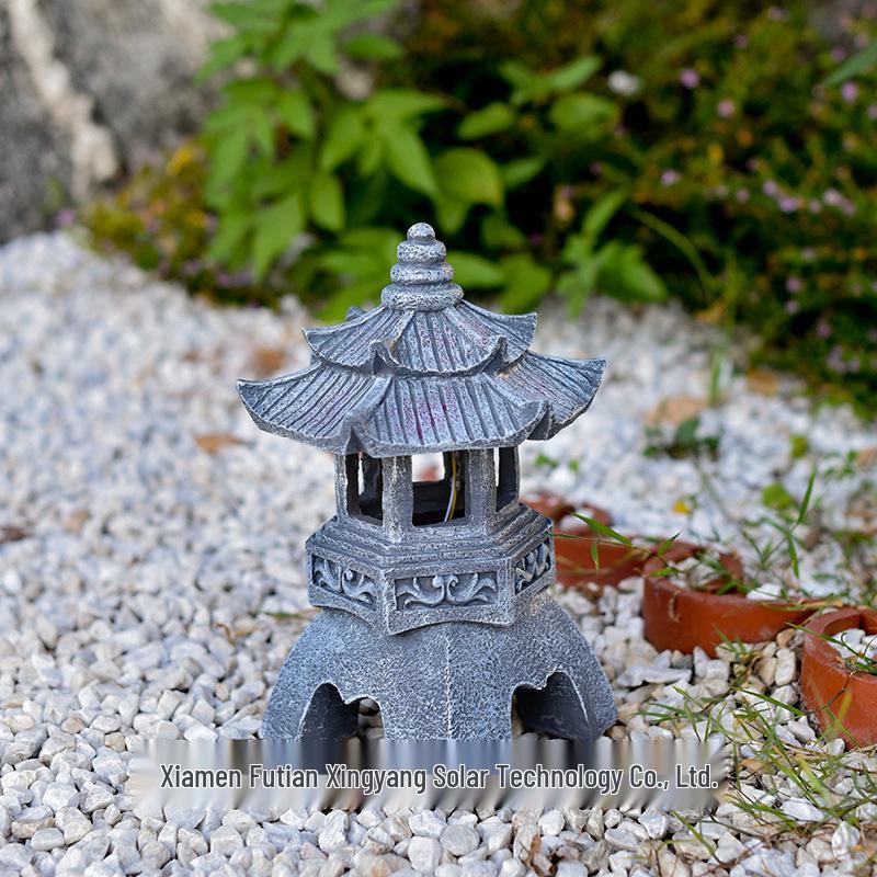 Solar Zen Style Stone Pagoda Lantern for Garden Decoration & Landscape Lighting
