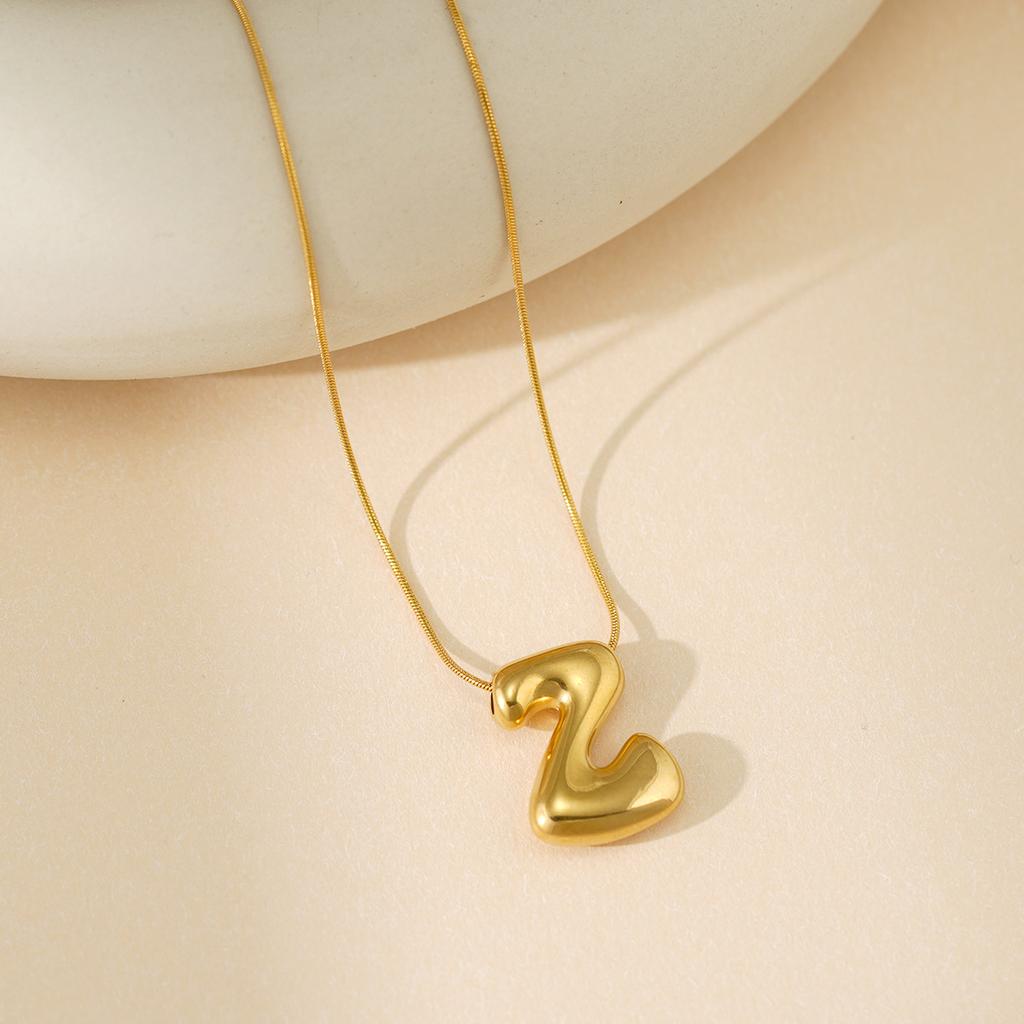 CARLIDANA Initial Stainless Steel Women Gold Plated Bubble Balloon Letter Personalized Round Snake Chain Chunky Necklace