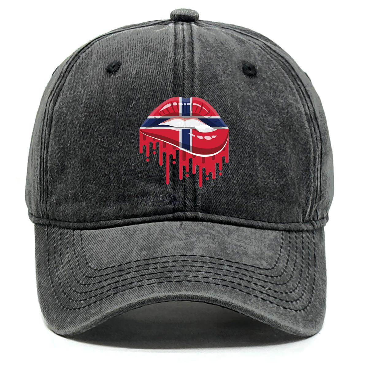 

Norway Flag Lip Print Snapback Baseball Hat, Patriotic Trucker Hat Leisure Headwear Stylish Solid Color Snapback Sun Hat as the picture чёрный