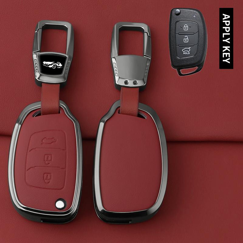Alloy Leather Car Key Case For Hyundai Creta I40 I20 Ix25 Ix35 Ix45 I10 I30 Hb20 Elantra Solaris Sonata Santa Fe Tucson Accent