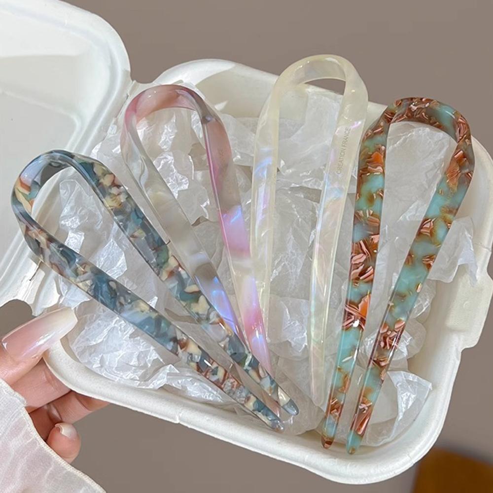 Niche High-end Acetate Sweet Thread Colored U-shaped Hair Clip Elegant Retro Woven Hair Clip Multifunctional Daily Hair Clip