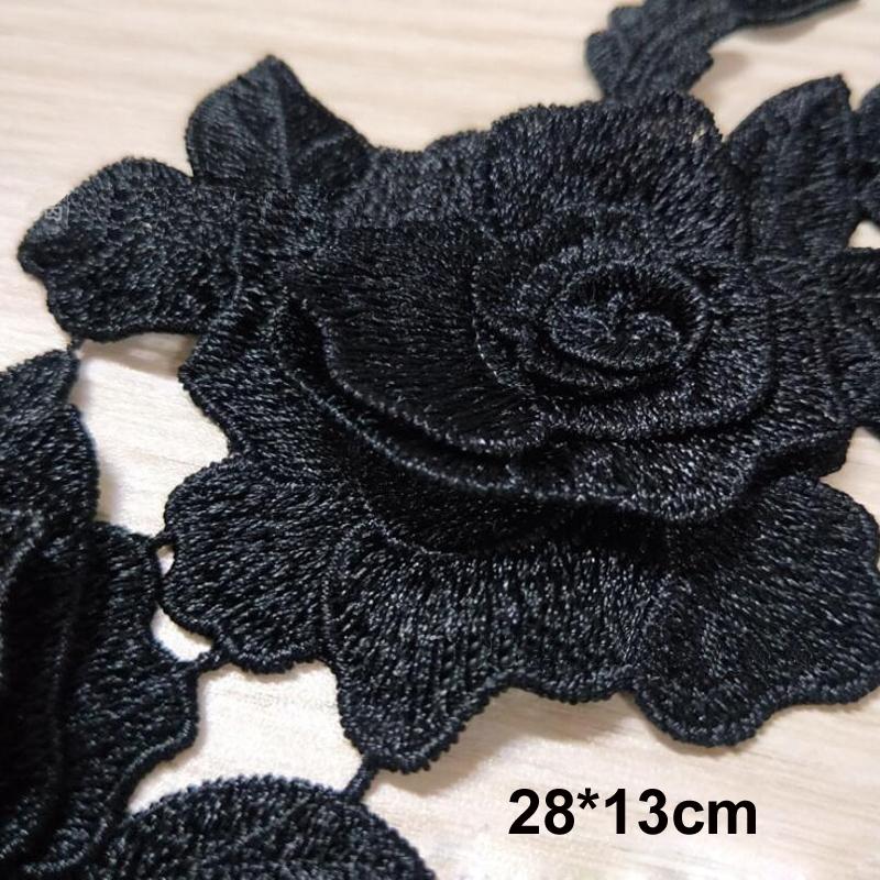 1 Pc Black White 3D Roses Flowers Embroidery Sew  On Patches Sewn Applique Embroidered DIY Clothes