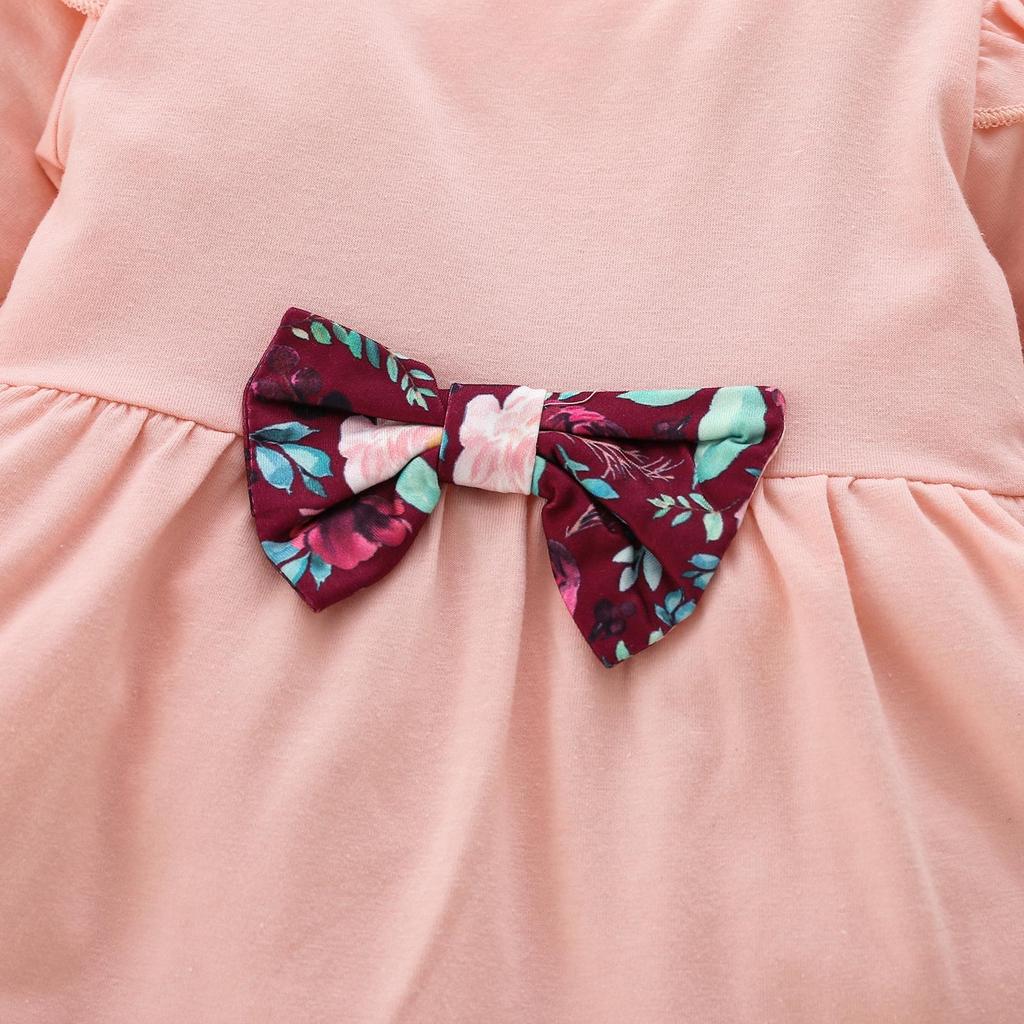 Winter Children's And Girls' Set With Bow Leaf Edge Swallowtail Skirt Printed Pants Three Piece Set