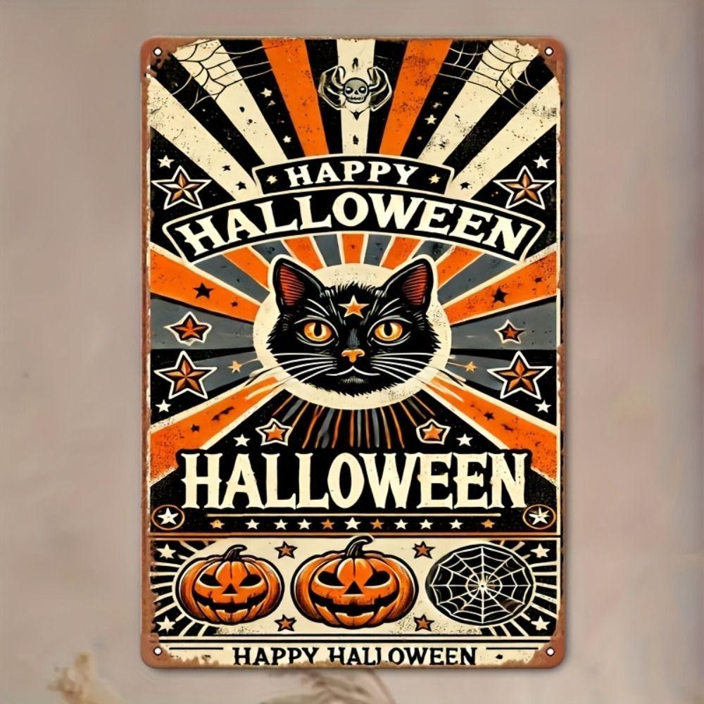 Witch Cat Forest Halloween Sign Metal Tin Sign 20x30 cm Wall Decor