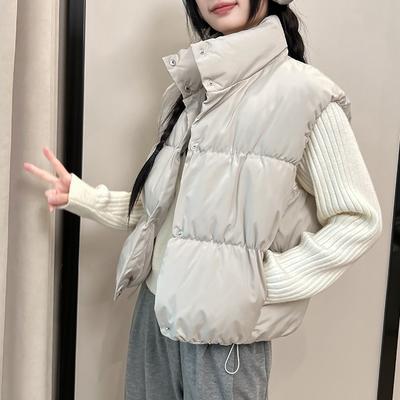 Automne et hiver nouveau gilet à col montant mode polyvalent ample court décontracté gilet veste femmes