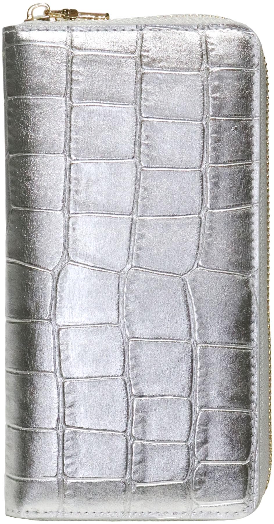 

Bercute Silver Embossed Crocodile Leather Long Wallet for Men and Genuine Crocodile Alligator Round Large Popular Women, Leather, Leather, Leather,