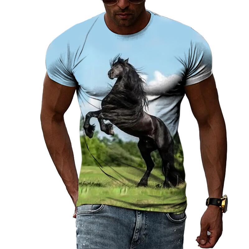 Summer Fashion Graphic Animal Horse T Shirts For Men Casual 3D Print Tee Hip Hop Harajuku Personality Round Neck Short Sleeve