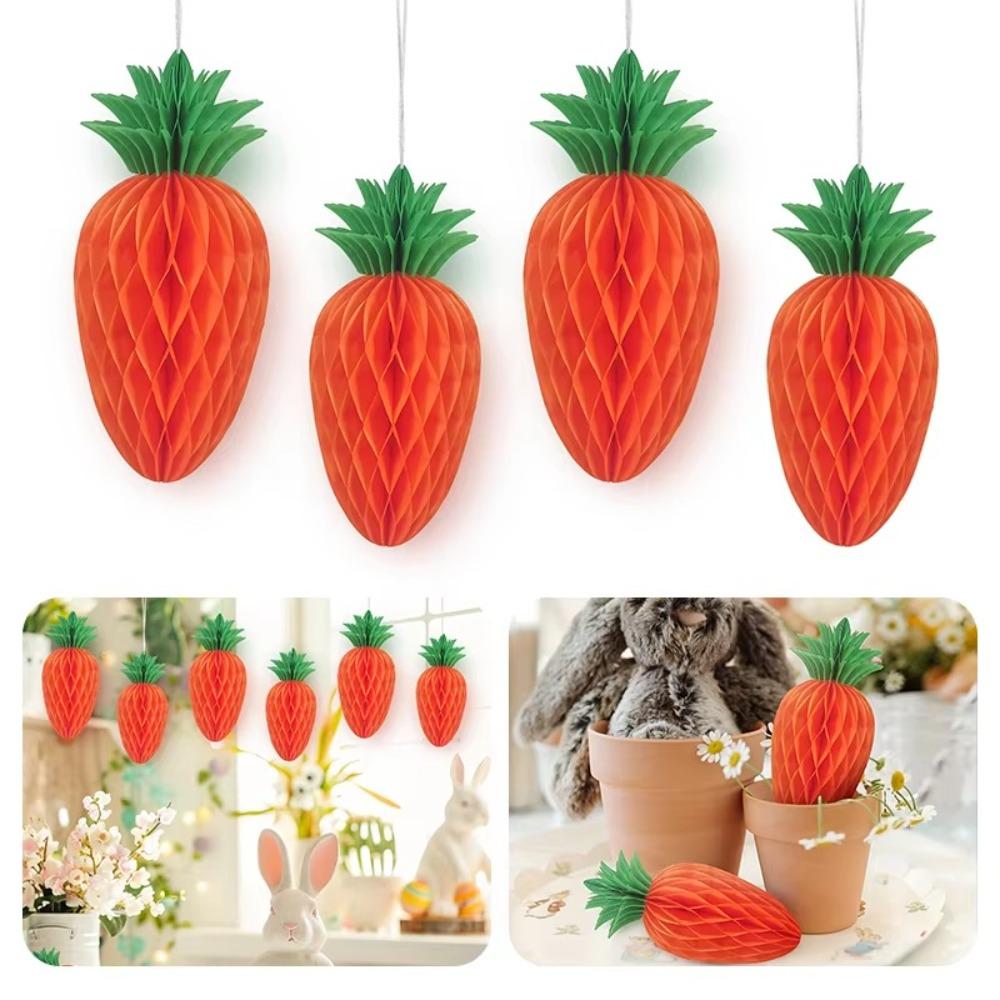 5pcs Vivid Paper Honeycomb Hanging Lantern Handmade Carrot Honeycomb Ornament  Holiday