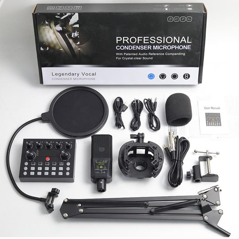LGT240 Condenser Microphone with F998 & V8S Sound Cards for Live Streaming & Recording