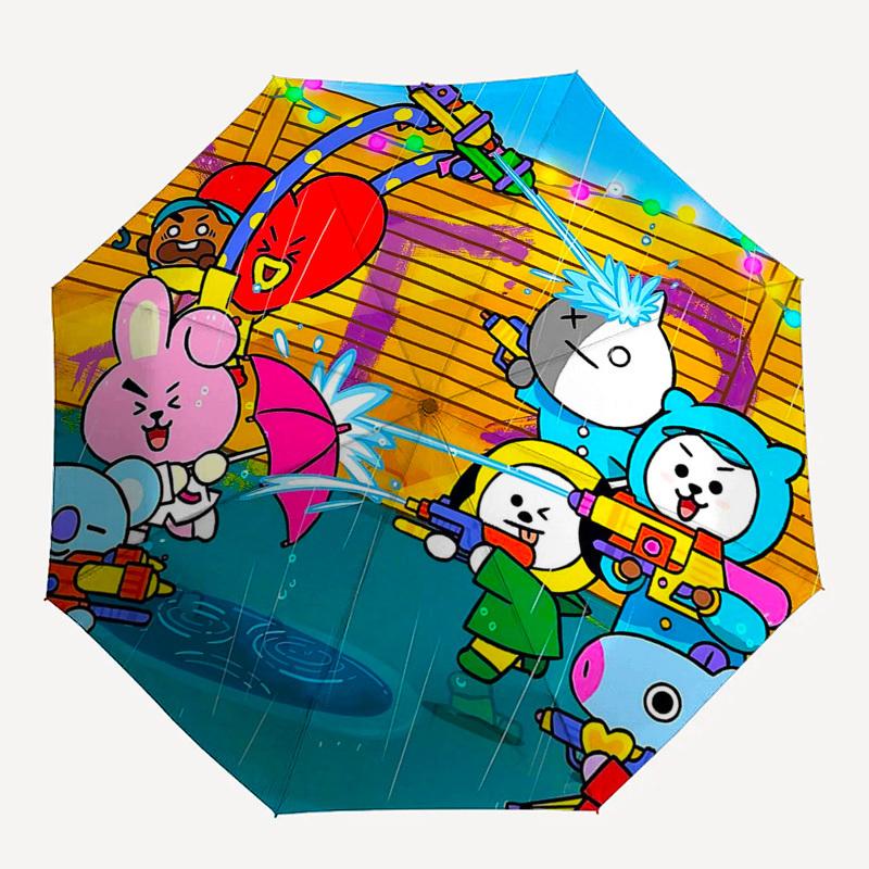 1pc BT21 Characters Outdoor Umbrella - Automatic Opening/Closing, Portable 3-Fold Design with 8-Bone Iron Frame - Perfect Gift for Fans, Traveler