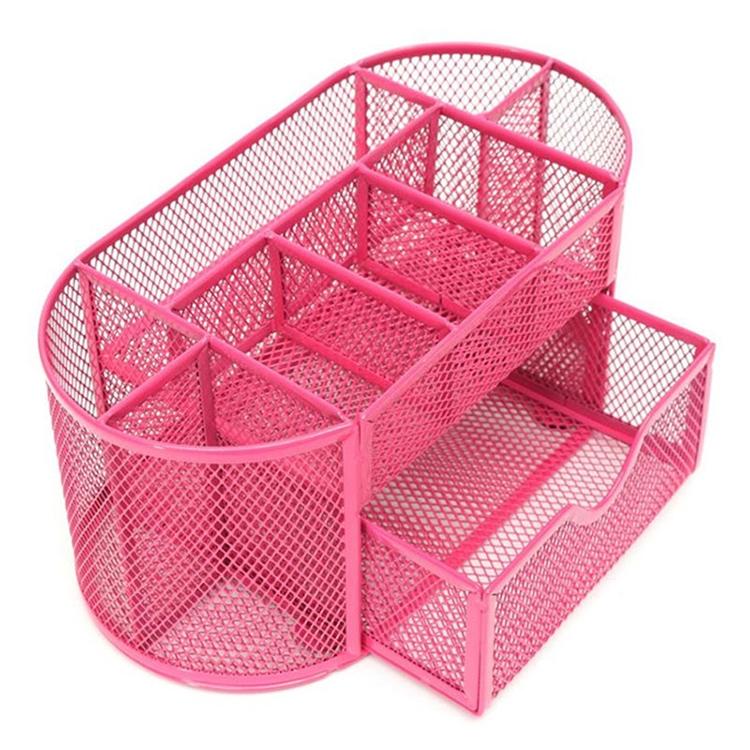 High Quality Desk Organizer 9 Grids Metal Mesh Office Pen Pencil Holder красный