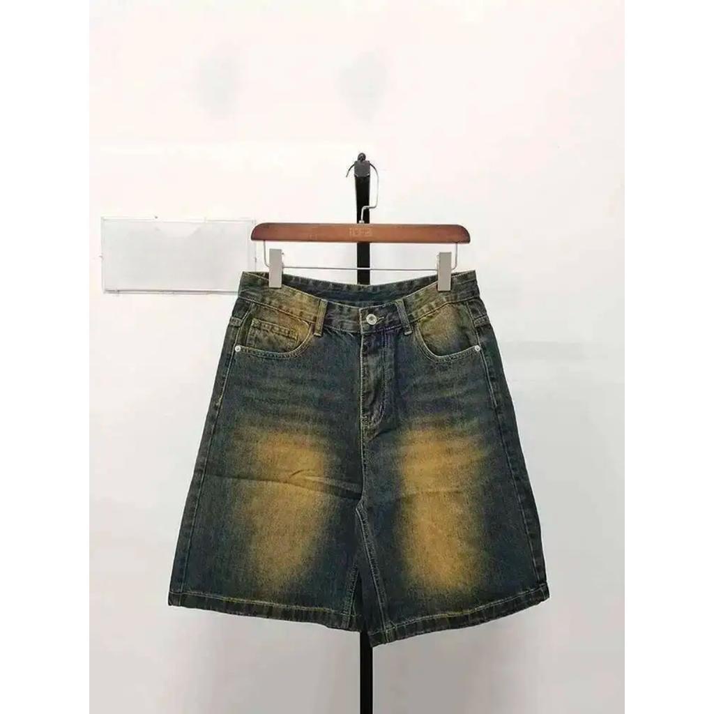 BeatStreet Summer Men's Casual Jeans Shorts Loose Mid High Waist Fashion Knee Lenght Denim Short Pants Vintage Male New Korean