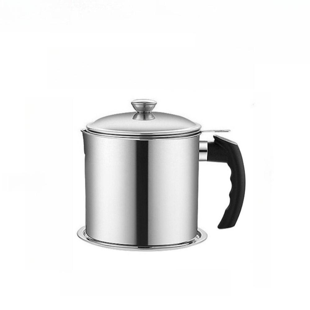 Oil Can with Filter Stainless Steel Oil Filter Cup Reusable Oil Storage Pot for Home Restaurant Kitchen Cooking Accessories