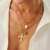 Salircon 4Pcs/set Punk Jesus Cross Imitation Pearl Pendant Necklace Women Vintage Gold Color Geometric Chains Y2K Jewelry Gifts