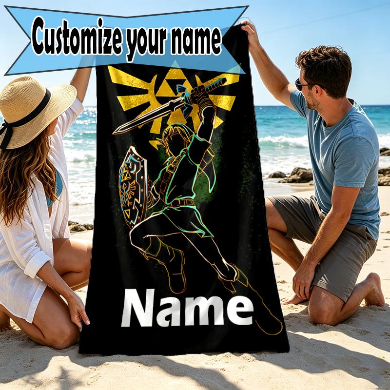Custom Name Personalized The Legend of Zelda Print Beach Towel, for Trip Camping Beach Party Home Decor, Birthday Gift for Family & Friends