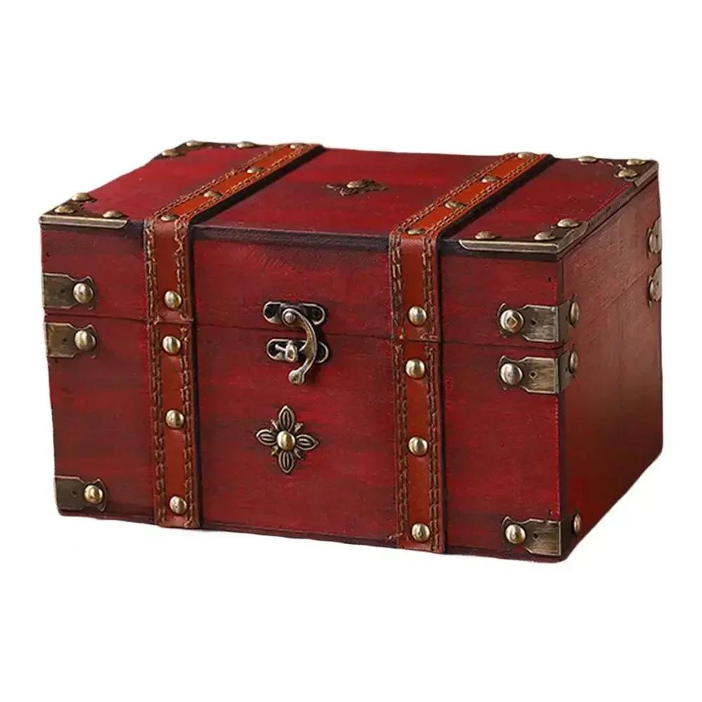 Secure Wooden Treasure Box with Lock for Keys and Passwords Retro Style Storage Solution for Home or Office Decor