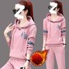 Casual Sports Suit for Women, Autumn and Winter, Korean Style, Velvet, Thickened, Loose, Hooded Sports Two-piece Set