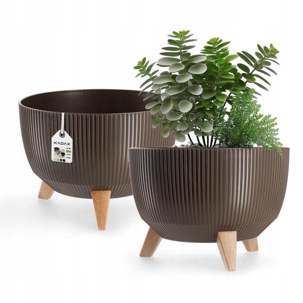KADAX Blumentopf Übertopf mit Füßen Einsatz Pflanzgefäß 24cm Beige Schale Rund