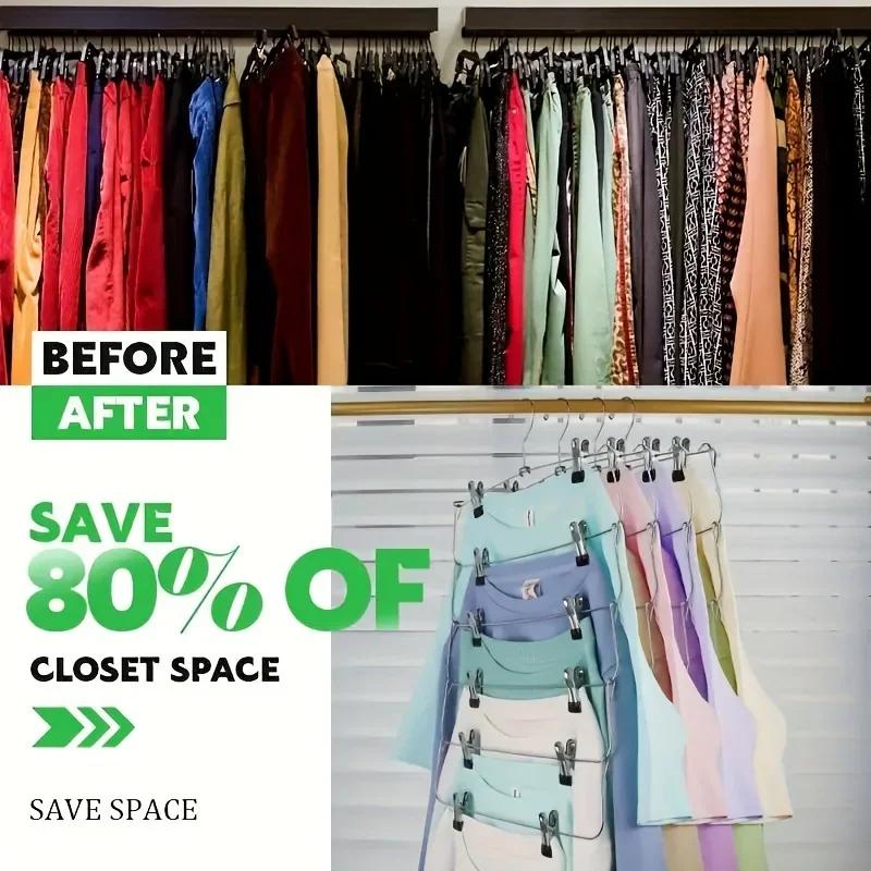 High Quality 6-Tier Metal Pants Hanger With Clips Space-Saving - Durable, Multi-Layer Storage For Skirts And Trousers, Black