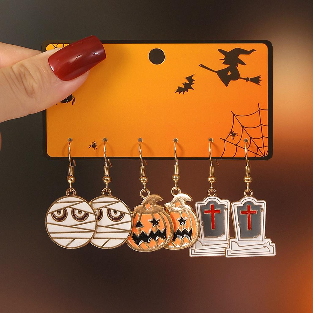 Hot Selling Accessories Cute Cartoon Style Ghost Pumpkin Head Design Pendant Earrings Set Halloween Earrings Girl
