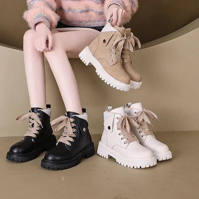 Women Ankle Boots Fashion Black Leather New Fashion Punk Shoes Ladies Elegant Round Toe Lace-up Ankle Botas De Mujer 2024