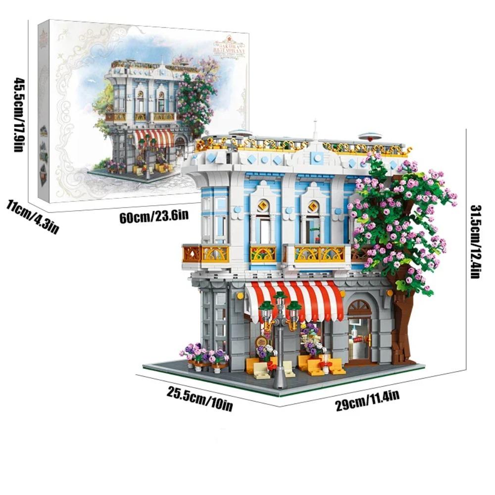 3725PCS Sakura Restaurant Building Blocks City Street Scene MOC Model Bricks With Light Decoration Ornaments Kids DIY Toy Gifts