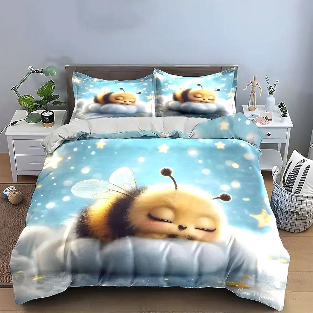 Cute Bee Plush Set for Bedroom Decor Multiple sizes kid's and adults' bedroom Exquisite 3PC bedding set gift