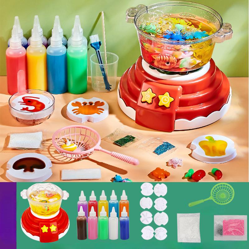 Hot Pot Cooking Toys Kitchen Playset  DIY Hot Pot Machine Toys Pretend Bubble Sound Light Educational Toy for Girls