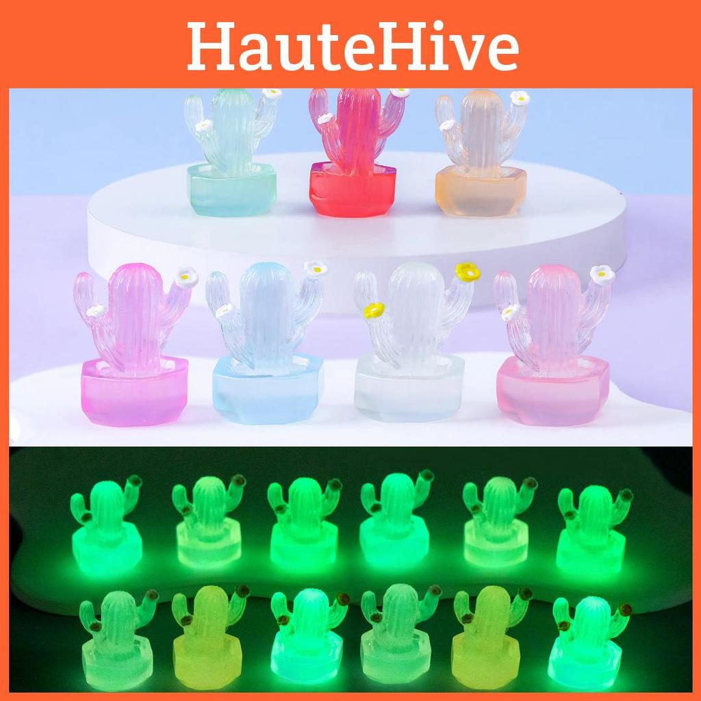Adorable Glowing Cactus Resin Miniature Desk Car Decoration In 7 Colors