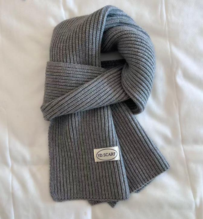 Korean ins simple solid color wool knitted scarf women's winter blue warm couple student neck scarf