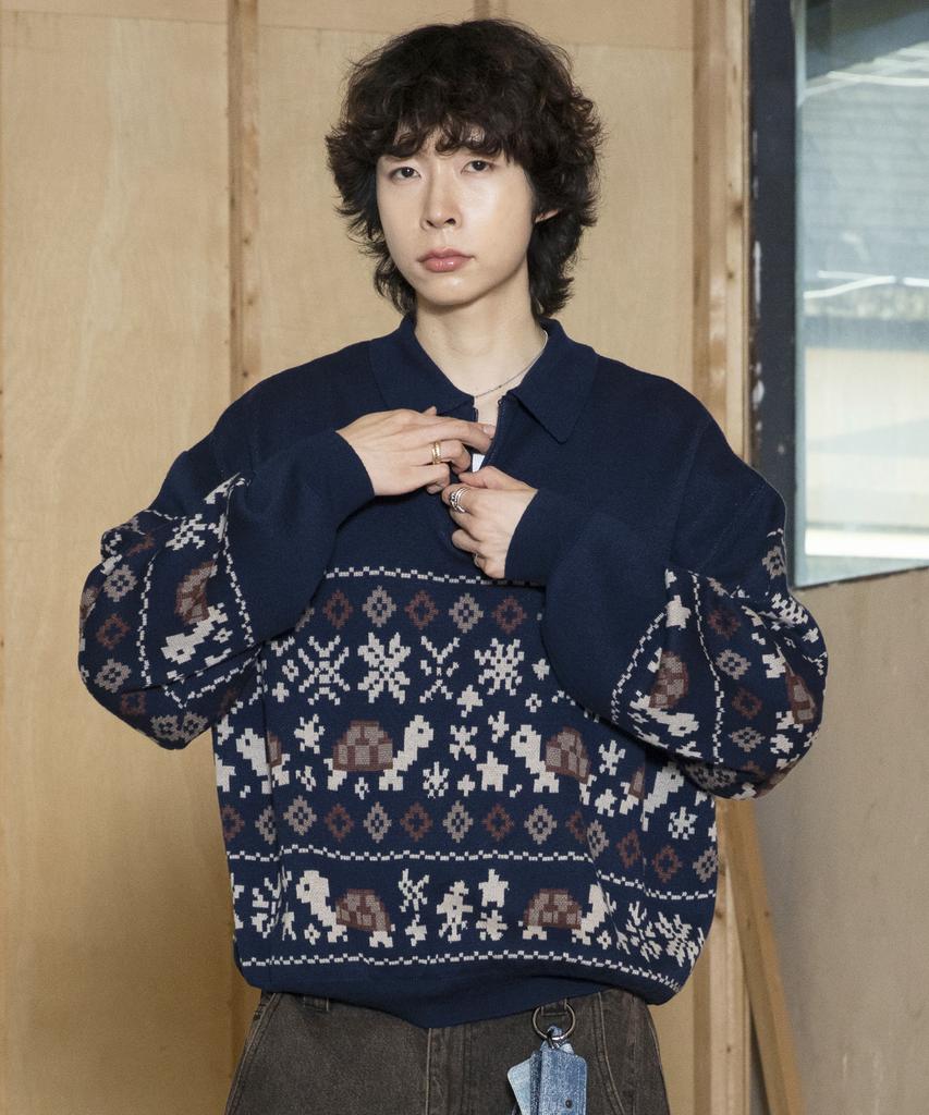 GLACK Gnt049 Turtles Fair Isle Nordic Knit (Navy)