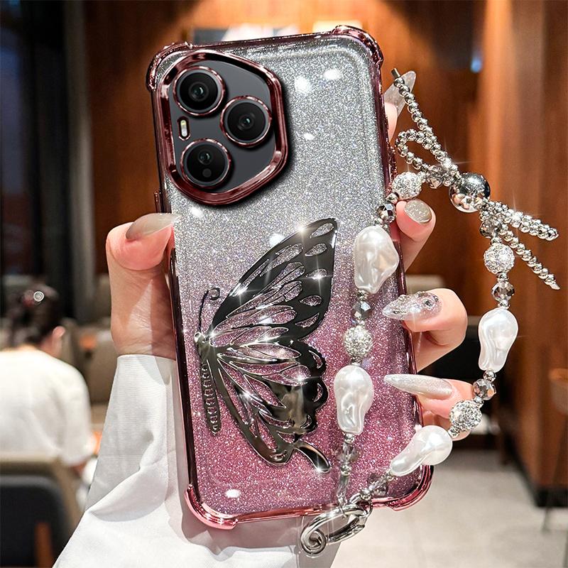 

Лазерный ударопрочный чехол-браслет с гальваническим покрытием и блестками для Huawei Honor 400 300 Ultra 200 100 90 Lite 80 70 60 Pro Honor 400 Lite розовый