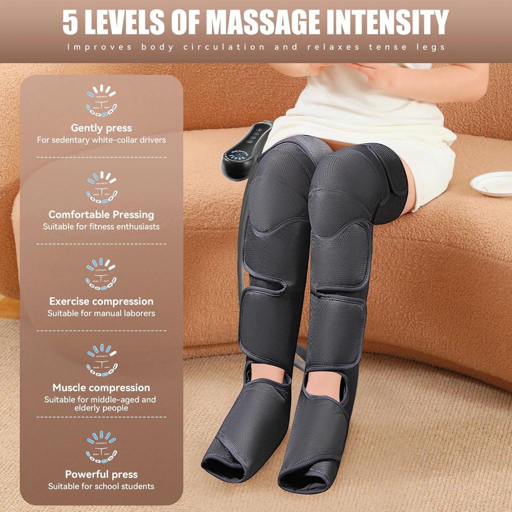 Air Compression Leg Massager Foot Calf Machine Blood Circulation Relaxation Instrument Long Airbag Vibration Heating Knee Tool